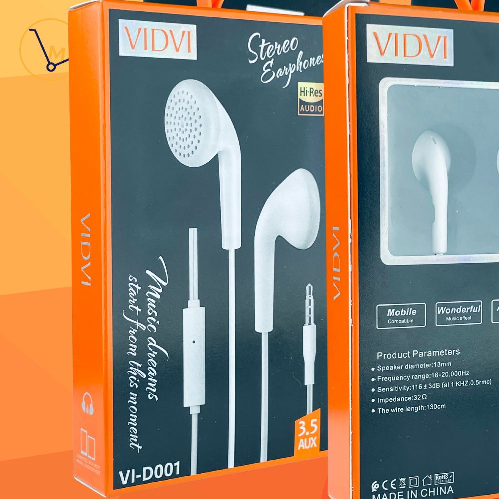 Ecouteurs VIDVI Stéréo MODEL VI-DOO1 avec Micro et Contrôleur de Volume pour tous les téléphones